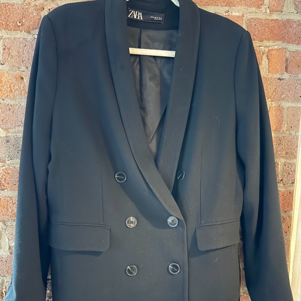 Zara Double Breasted Black Shawl Collar Blazer- Size XL